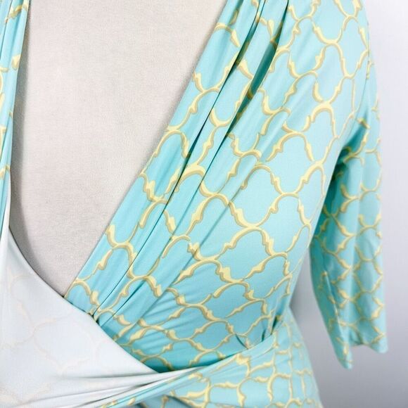 J. McLaughlin Blue Gold Scroll Print Catalina Cloth Wrap Panama Dress Size S - Picture 8 of 10